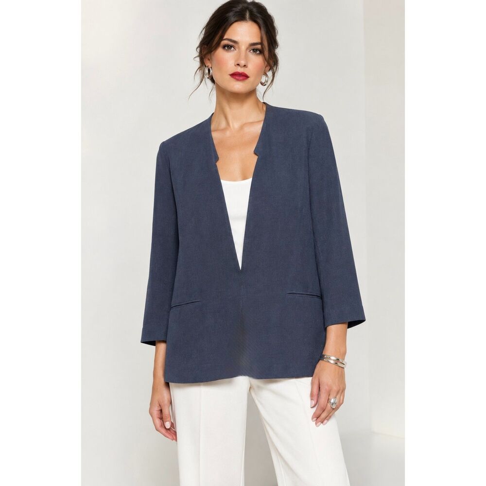 Piazza Sempione Wool Closed Front Blazer in Navy 10 NWT